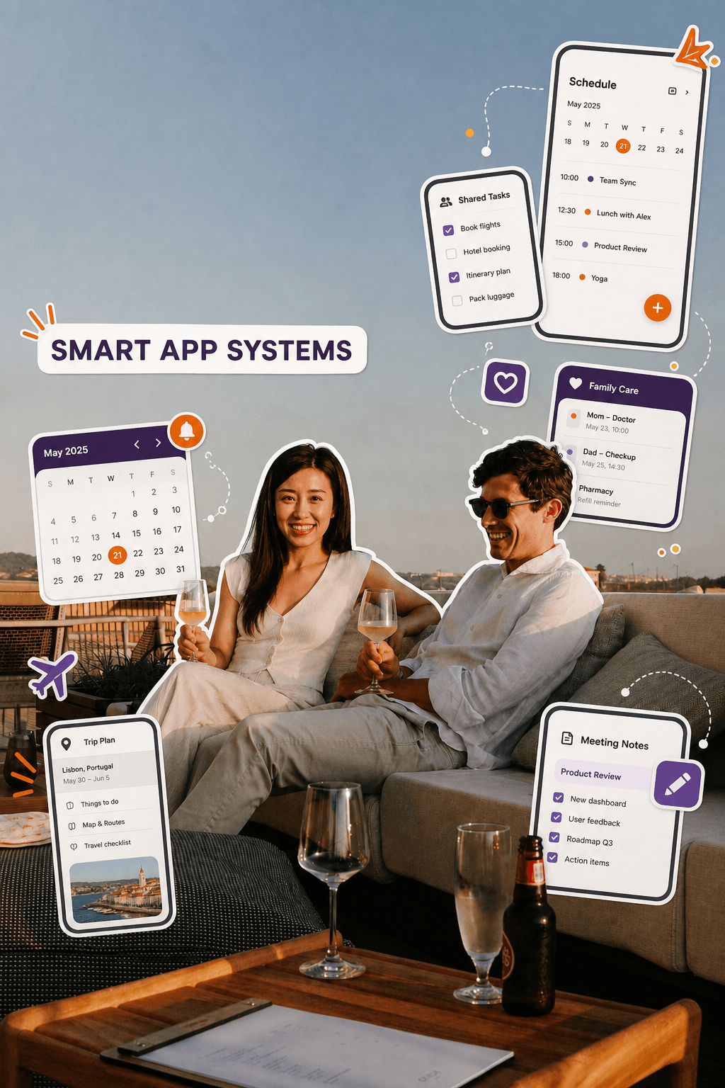 People using practical planning apps during everyday moments