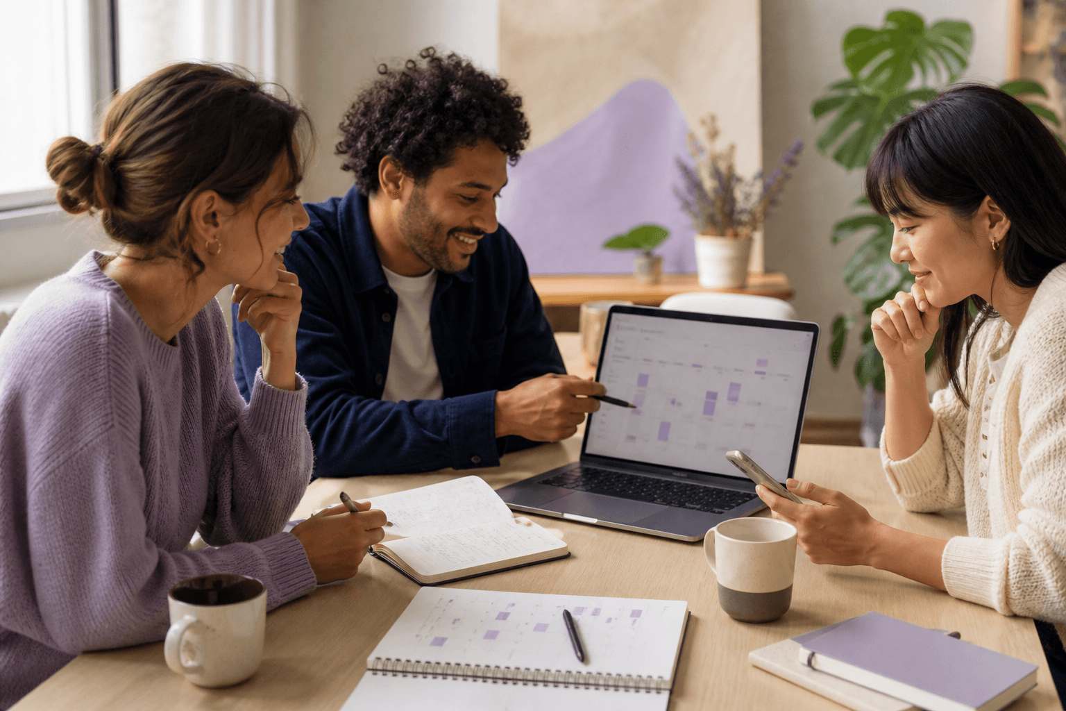 A small team planning together around a table